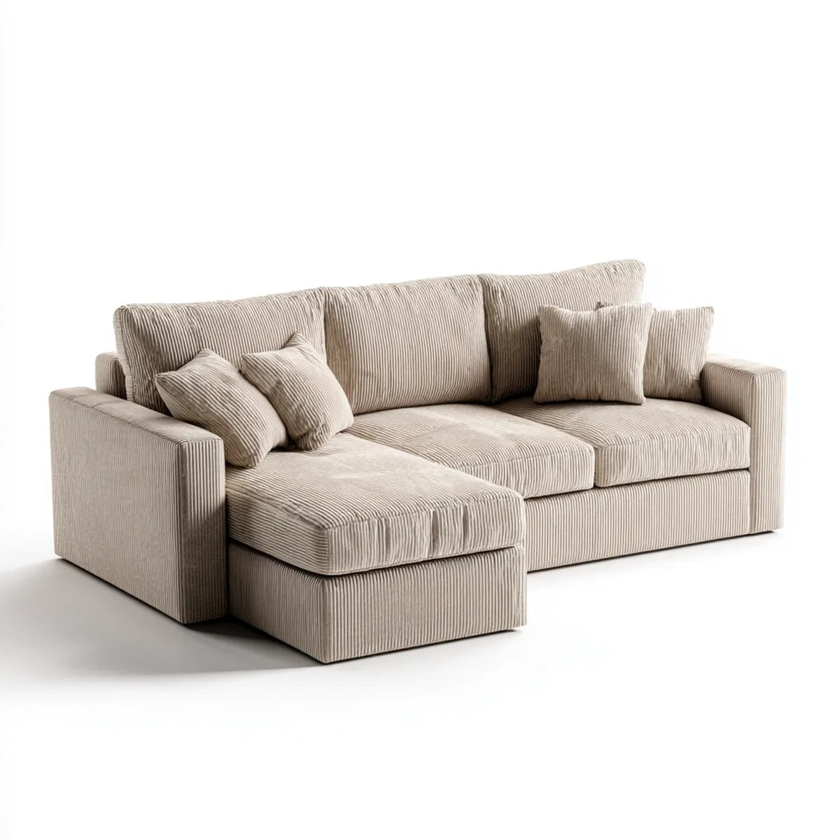 Ecksofa mit Recamiere links Beige 260 x 165 x 85 cm Polyester-Cord Samtoptik