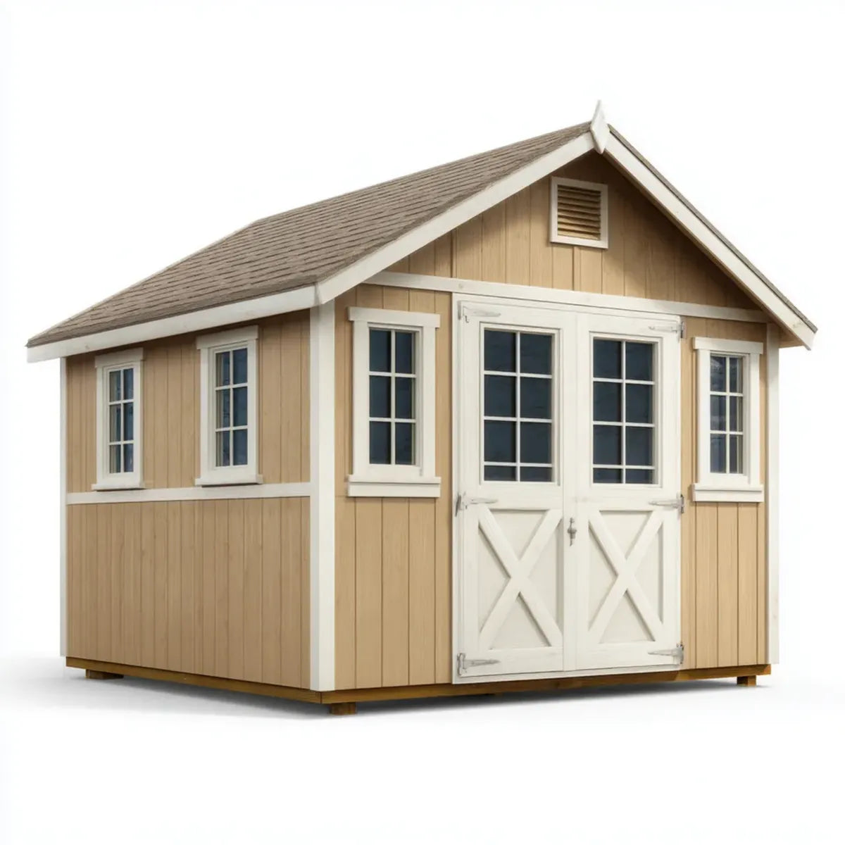 Gartenhaus Geräteschuppen Beige Weiß aus massivem Fichtenholz mit Satteldach 305 x 244 x 269 cm