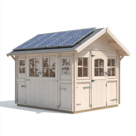 Geräteschuppen mit Solarmodulen Weiß 420 x 300 x 270 cm Fichtenholz Rechteckig