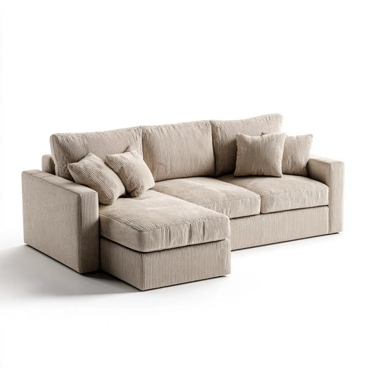 Ecksofa mit Recamiere links Beige 260 x 165 x 85 cm Polyester-Cord Samtoptik