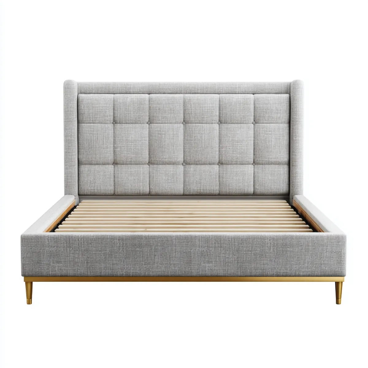 Polsterbett Doppelbett Hellgrau 160 x 200 cm mit Polyesterbezug Holzlattenrost und gepolstertem Kopfteil
