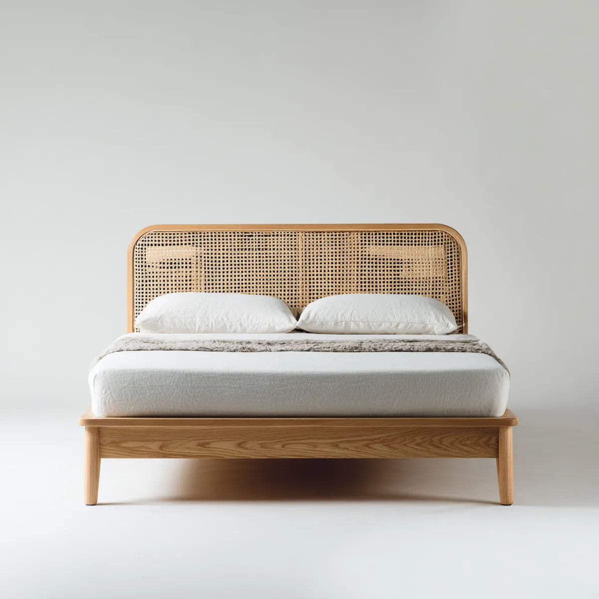Doppelbett Bettgestell Natur 180 x 200 cm Massivholz Rattan Rechteckig