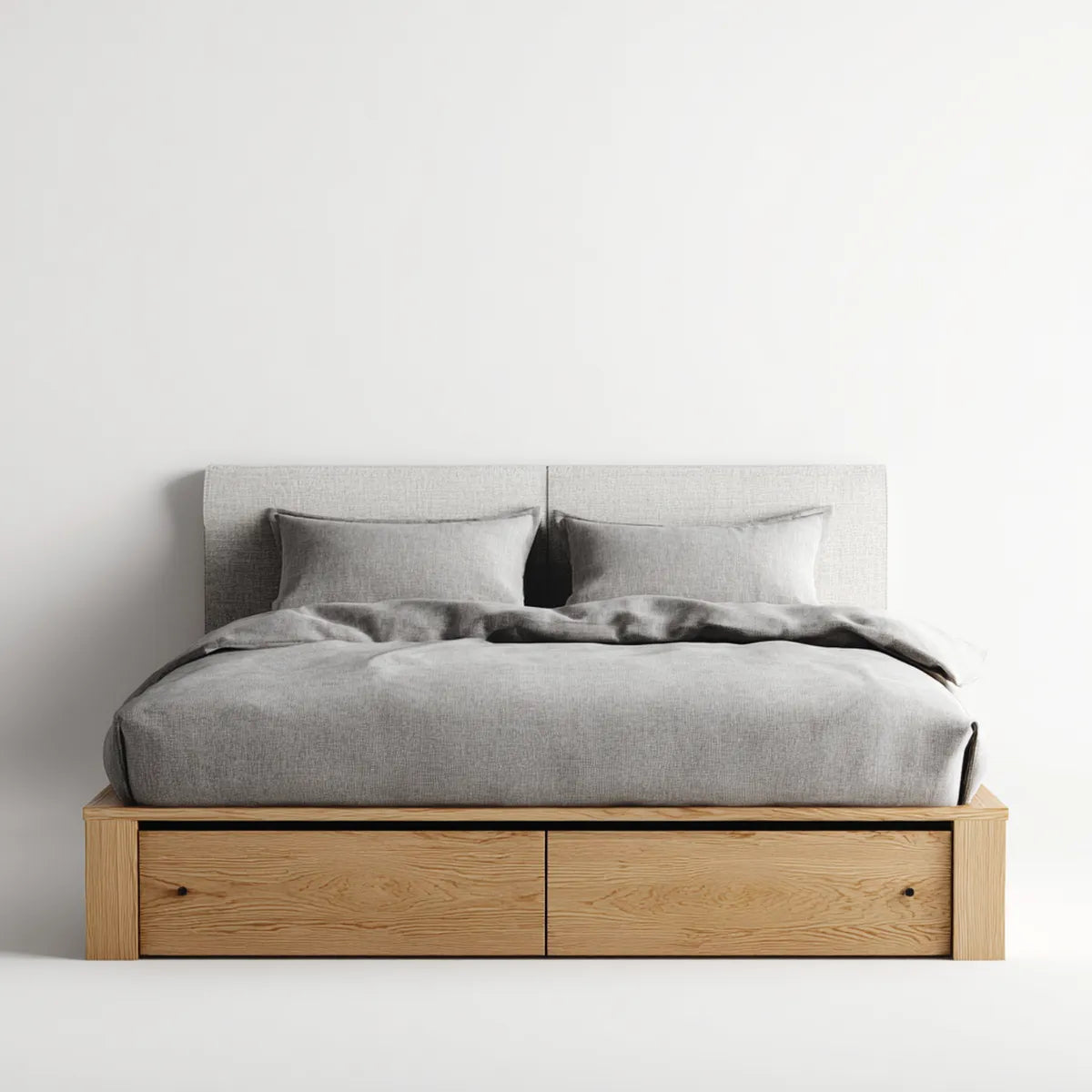 Doppelbett mit 2 Schubladen Natur 180 x 200 cm Eiche Polyester Rechteckig
