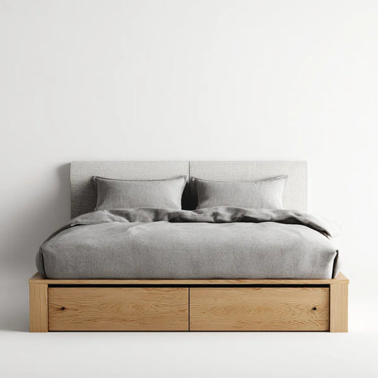 Doppelbett mit 2 Schubladen Natur 180 x 200 cm Eiche Polyester Rechteckig