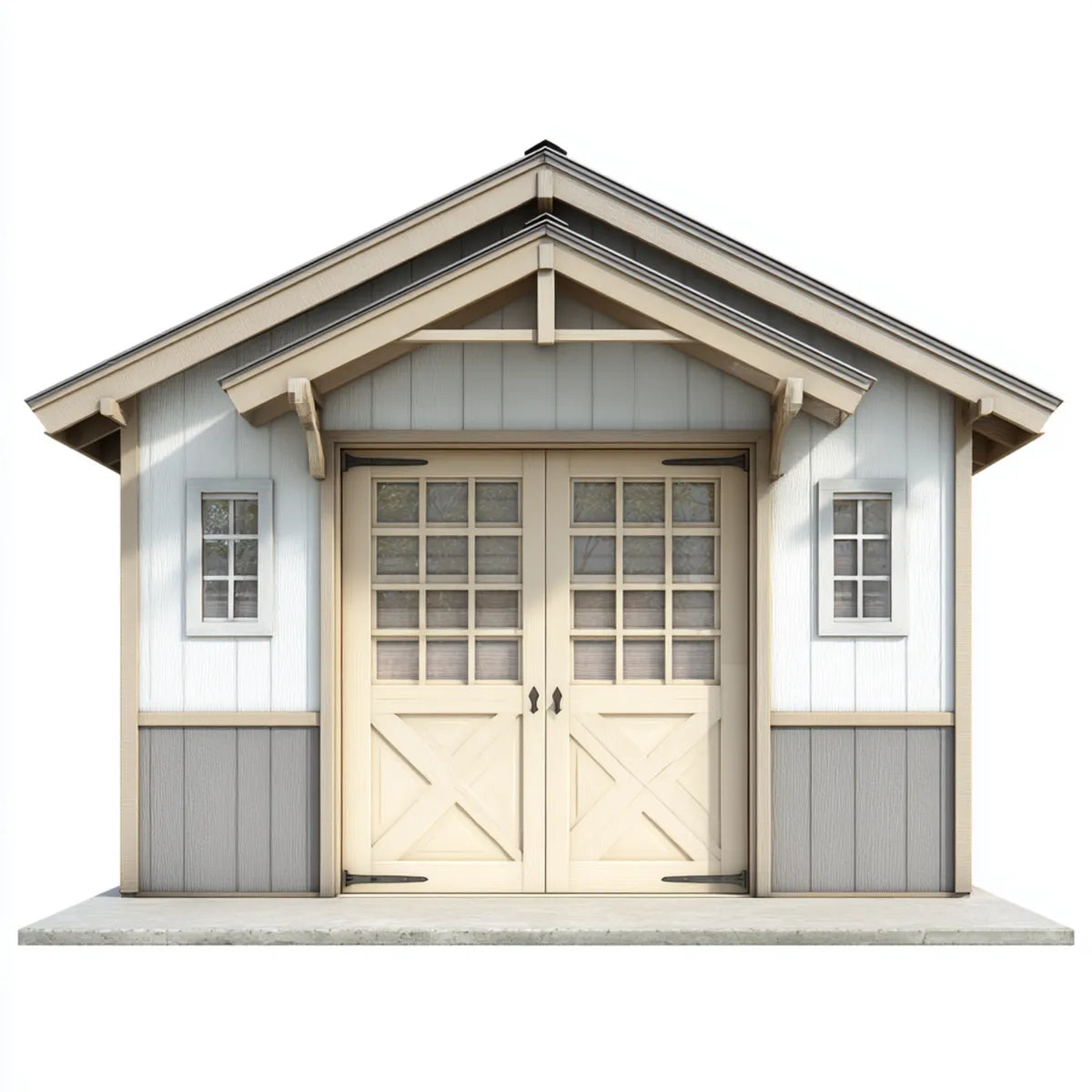 Geräteschuppen Gartenhaus Hellgrau Cremeweiß aus Tannenholz mit Satteldach 300 x 240 x 250 cm