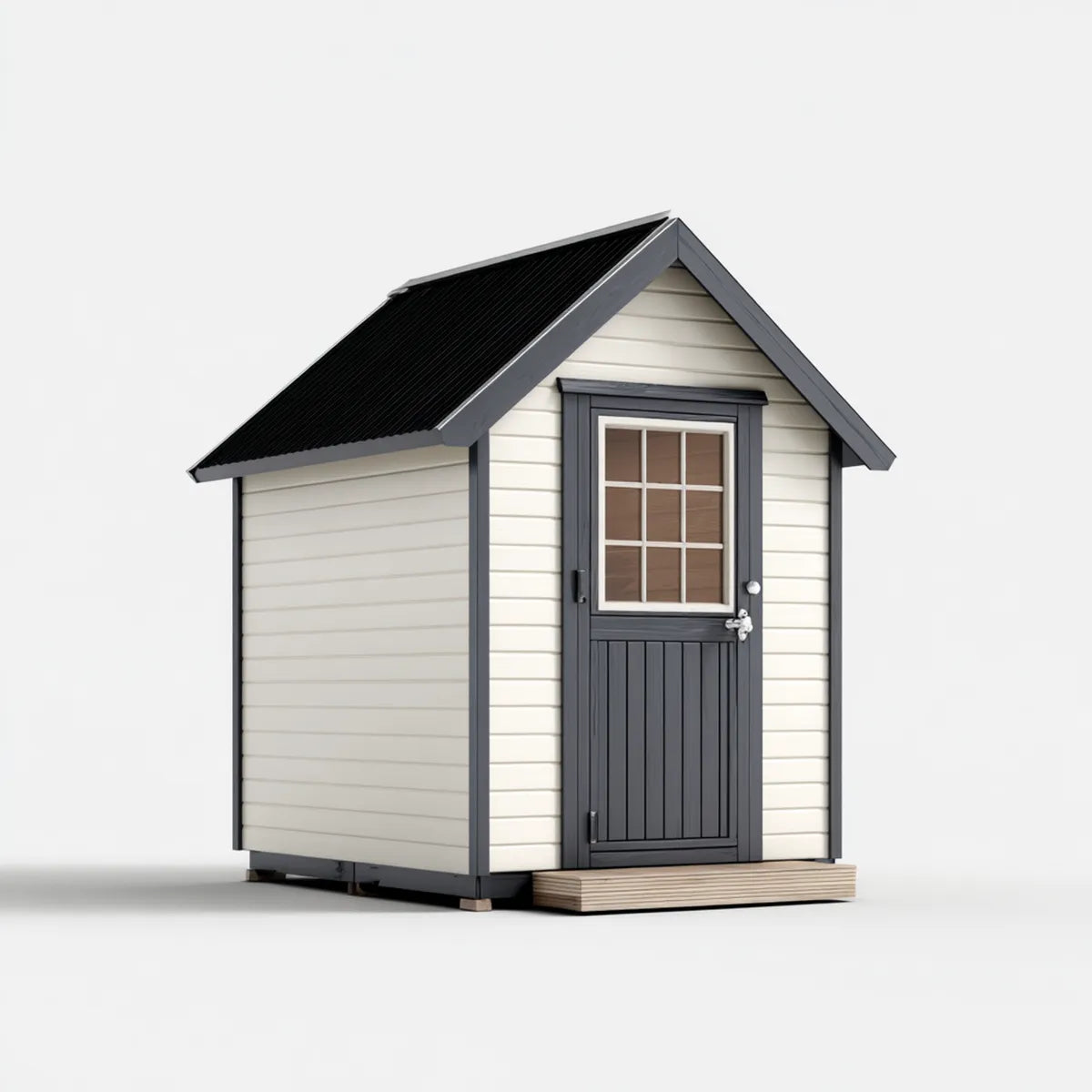 Geräteschuppen Gartenhaus Weiß Anthrazit 180 x 120 x 210 cm aus PVC mit Satteldach rechteckig